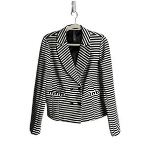 Payton Women's Black/White Striped Ponte Knit Notch Lapel Blazer